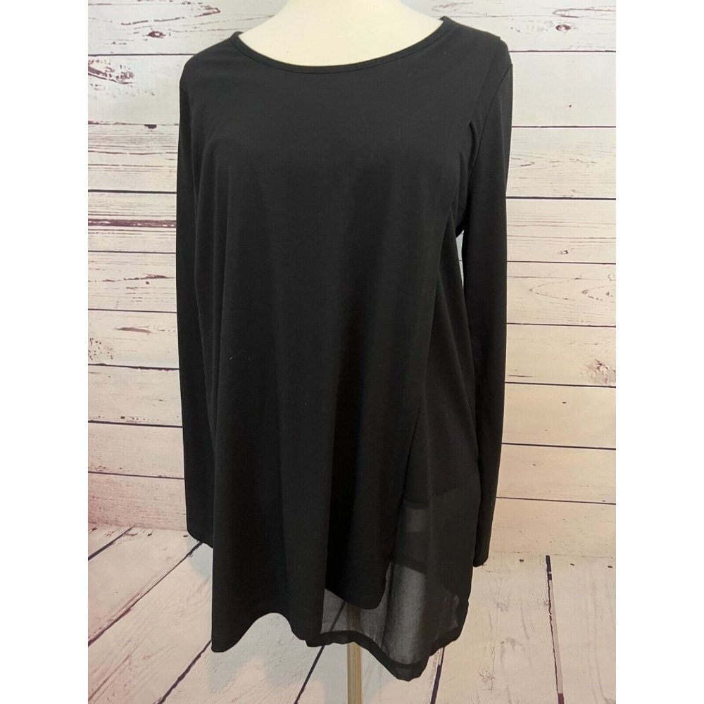 Soft Surroundings Blouse Tunic Long Sleeve Shirt Medium Black‎ Sheer Layered